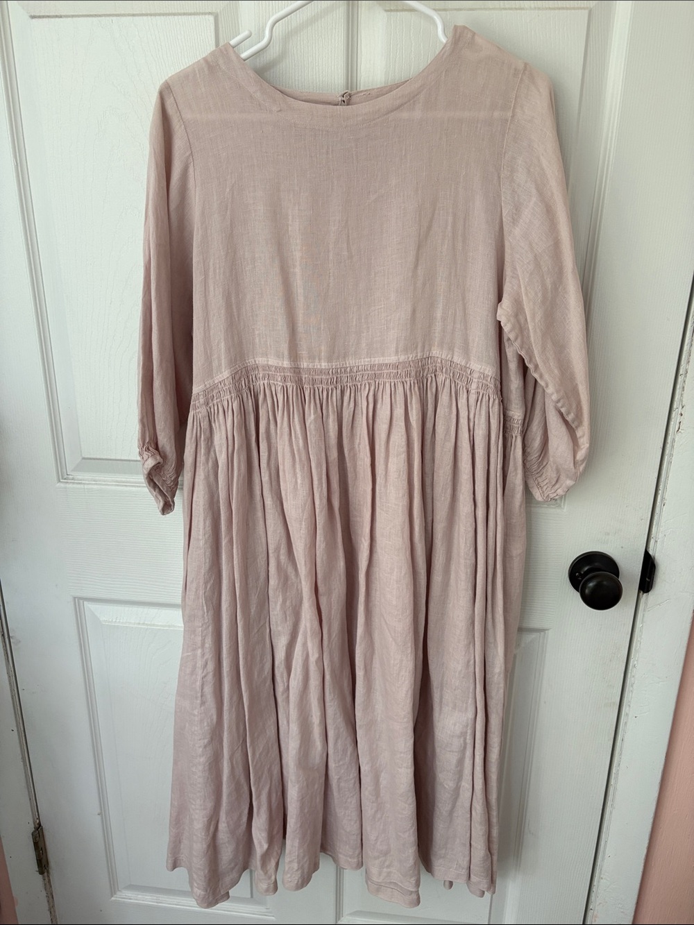 Pale Blush Midi Dress with Gathered Waist